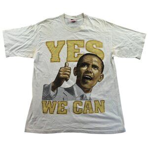 Obama Yes We Can T-Shirt Mens XL Broadway White Graphic Tee Vintage Patriotic